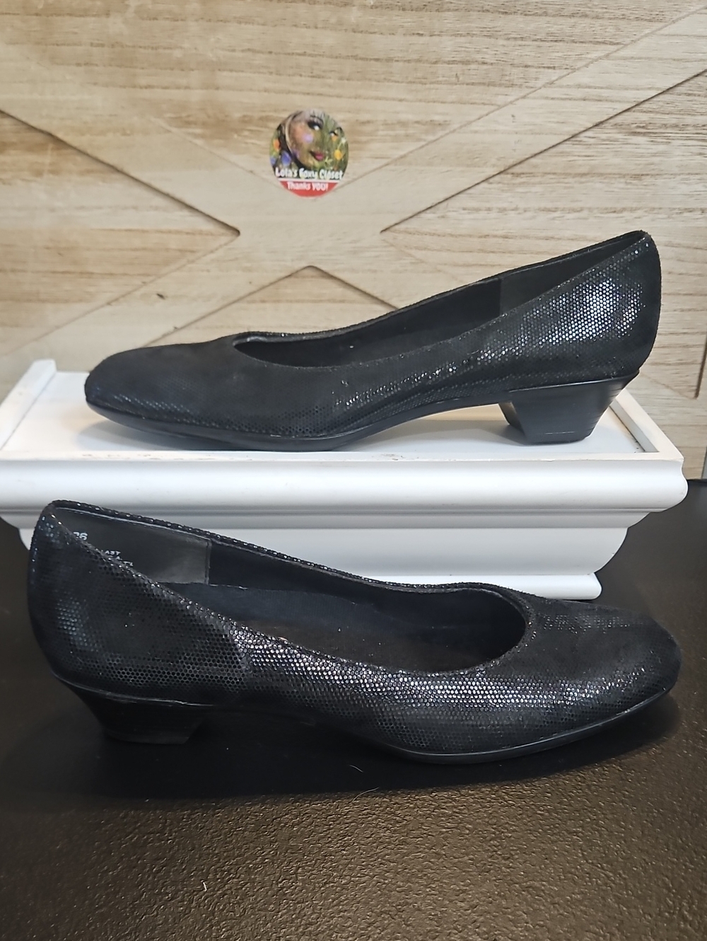 Munro Classic Black Low-Heel Pumps Shoes Sz 7N Dance Cushioned Comfort #649